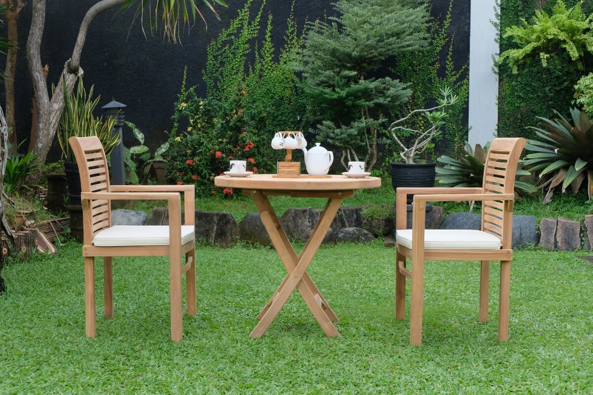 Teak Ripple Folding Table 80cm (4cm Thick Top) with Belgrave Stacking Chair (Garden / Outdoor Dining Set)
