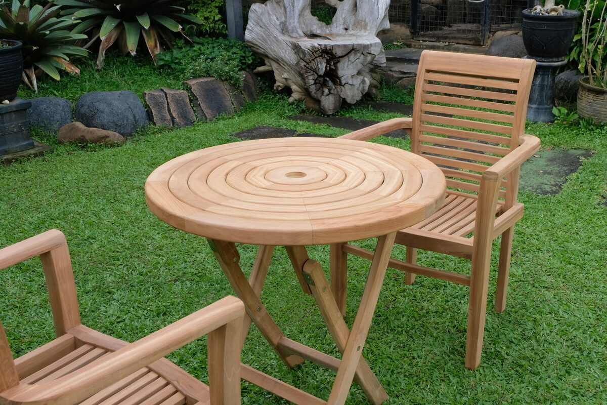 Teak Ripple Folding Table 80cm (4cm Thick Top) with Belgrave Stacking Chair (Garden / Outdoor Dining Set)