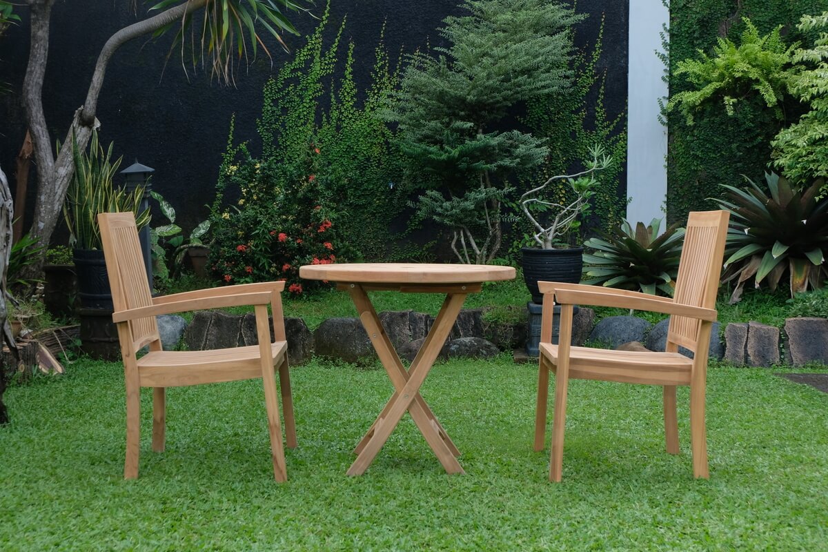 Teak Ripple Folding Table 80cm (4cm Thick Top) with Burnham Stacking Chair  (Garden / Outdoor Dining Set)