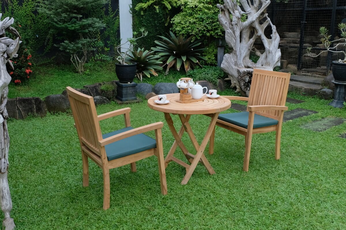 Teak Ripple Folding Table 80cm (4cm Thick Top) with Burnham Stacking Chair  (Garden / Outdoor Dining Set)