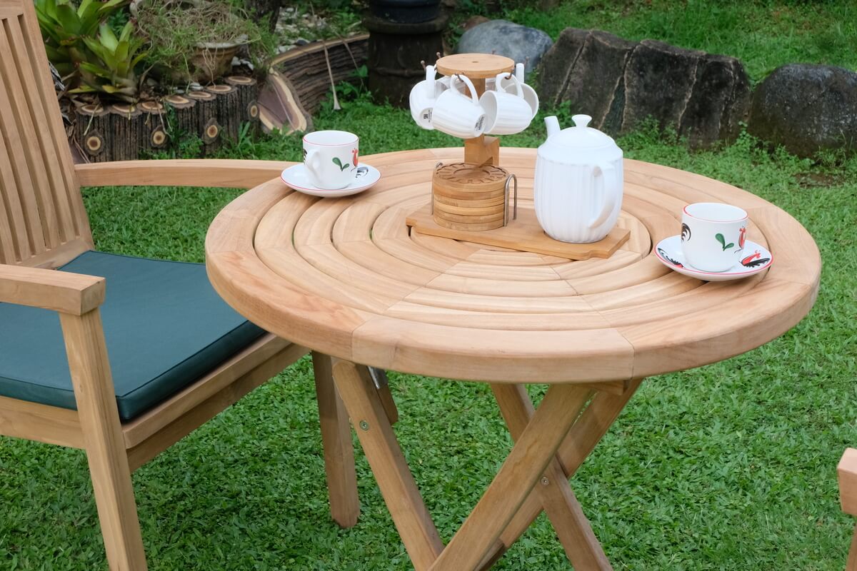 Teak Ripple Folding Table 80cm (4cm Thick Top) with Burnham Stacking Chair  (Garden / Outdoor Dining Set)