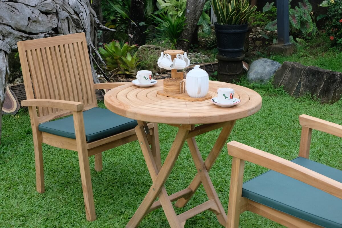 Teak Ripple Folding Table 80cm (4cm Thick Top) with Burnham Stacking Chair  (Garden / Outdoor Dining Set)
