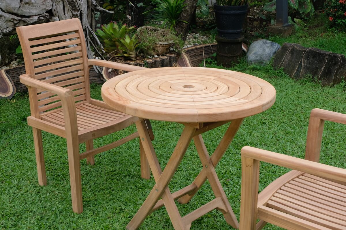 Teak Ripple Folding Table 80cm (4cm Thick Top) with Belgrave Stacking Chair (Garden / Outdoor Dining Set)