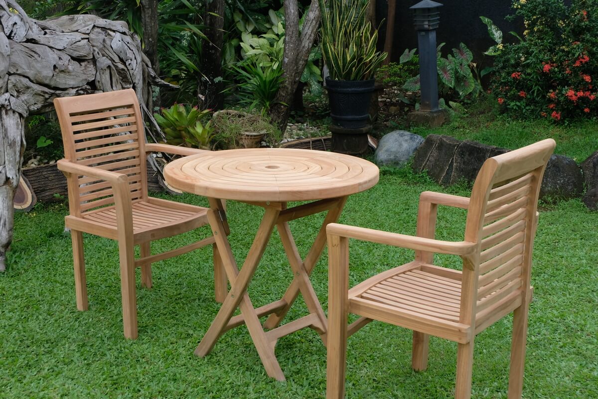 Teak Ripple Folding Table 80cm (4cm Thick Top) with Belgrave Stacking Chair (Garden / Outdoor Dining Set)