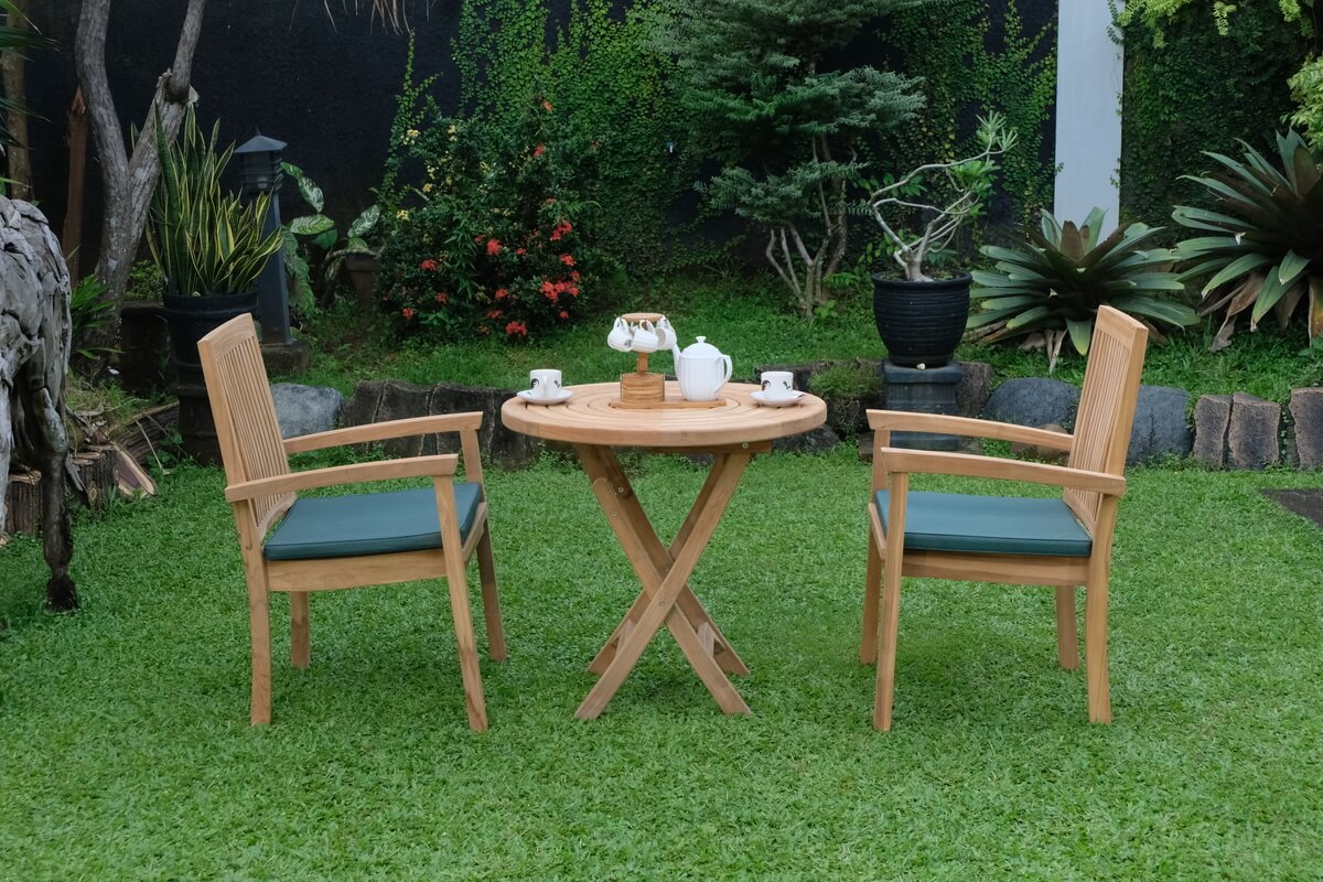 Teak Ripple Folding Table 80cm (4cm Thick Top) with Burnham Stacking Chair  (Garden / Outdoor Dining Set)