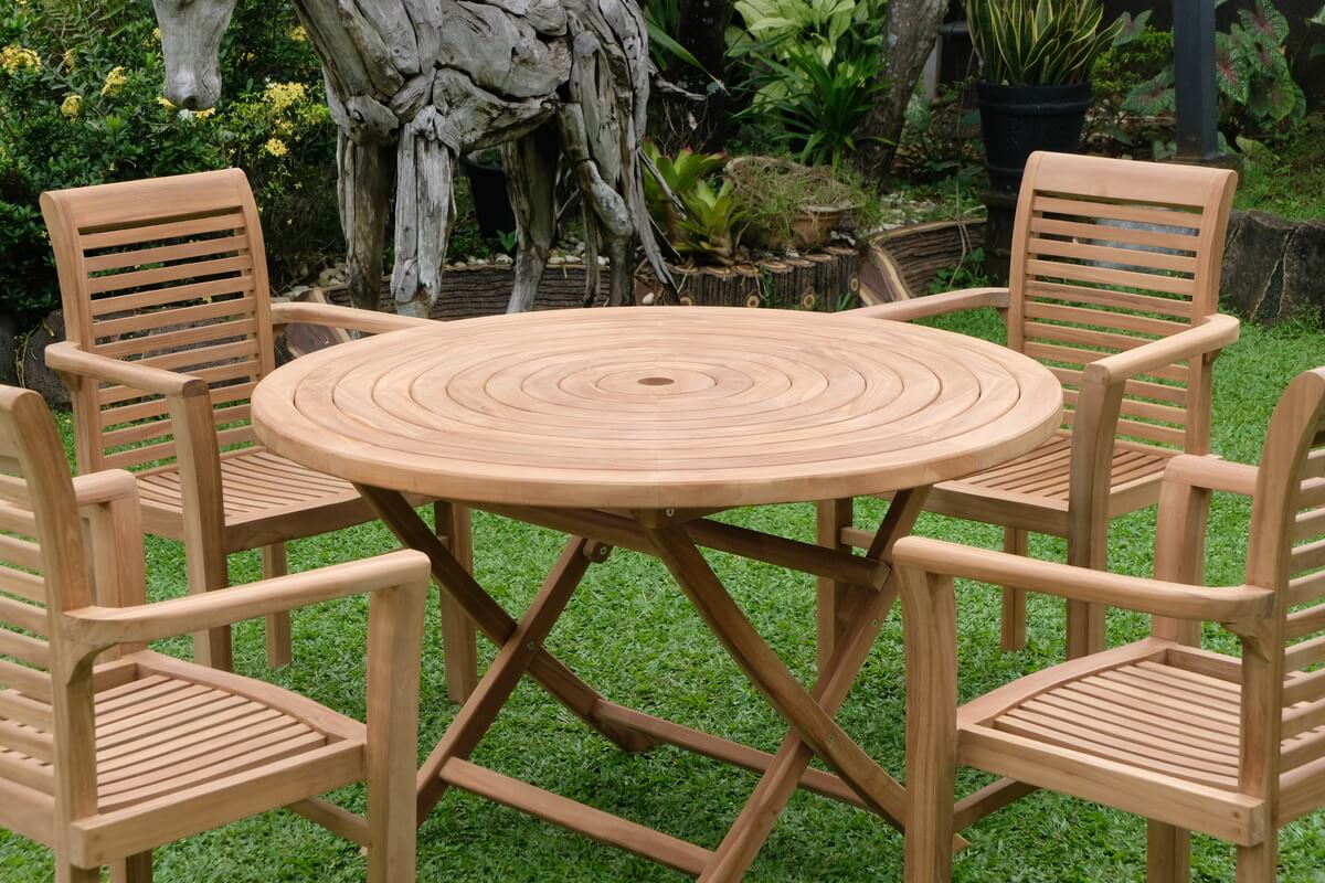 Teak Ripple Folding Table 120cm (4cm Thick Top) with Belgrave Stacking Chair  (Garden / Outdoor Dining Set)