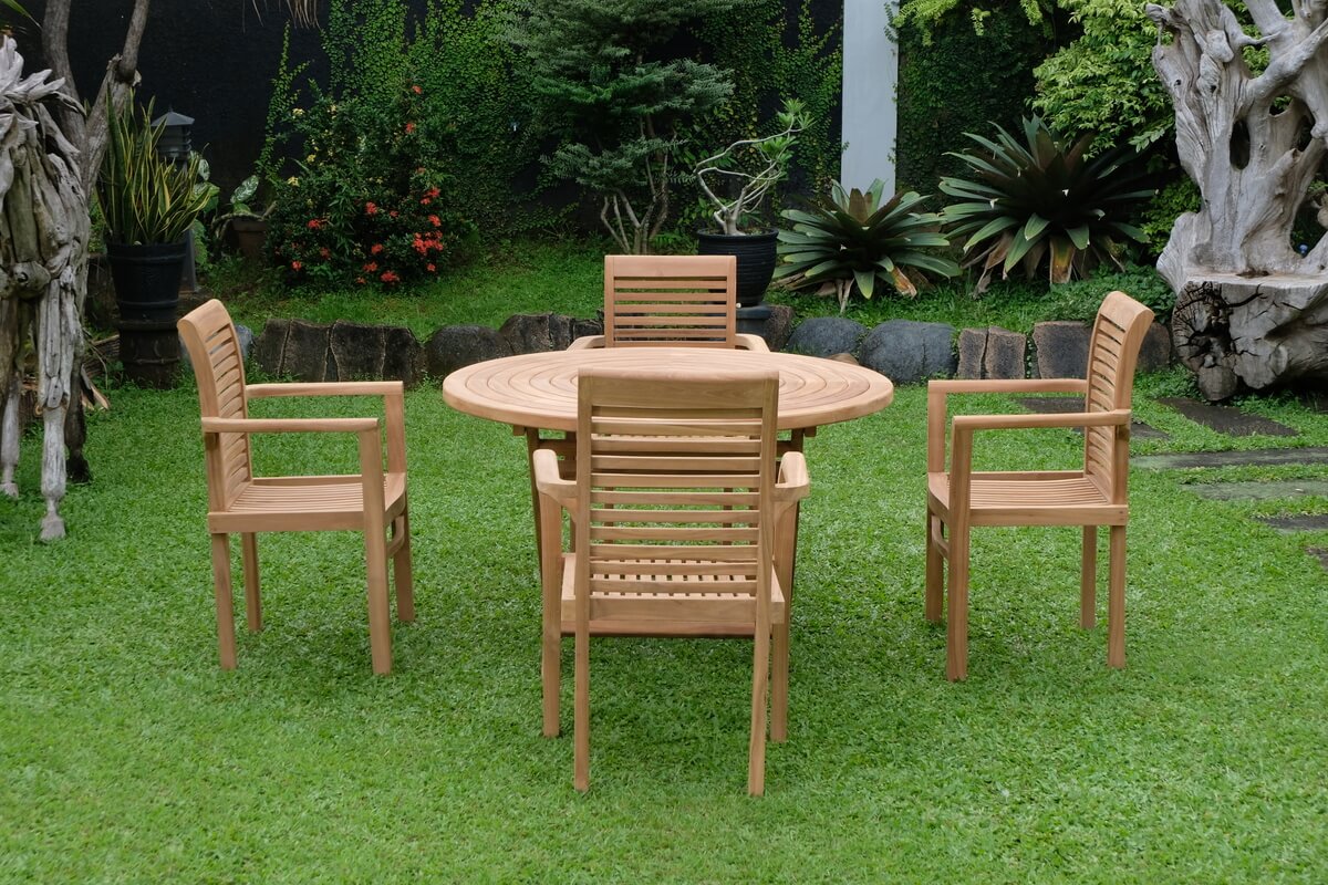 Teak Ripple Folding Table 120cm (4cm Thick Top) with Belgrave Stacking Chair  (Garden / Outdoor Dining Set)