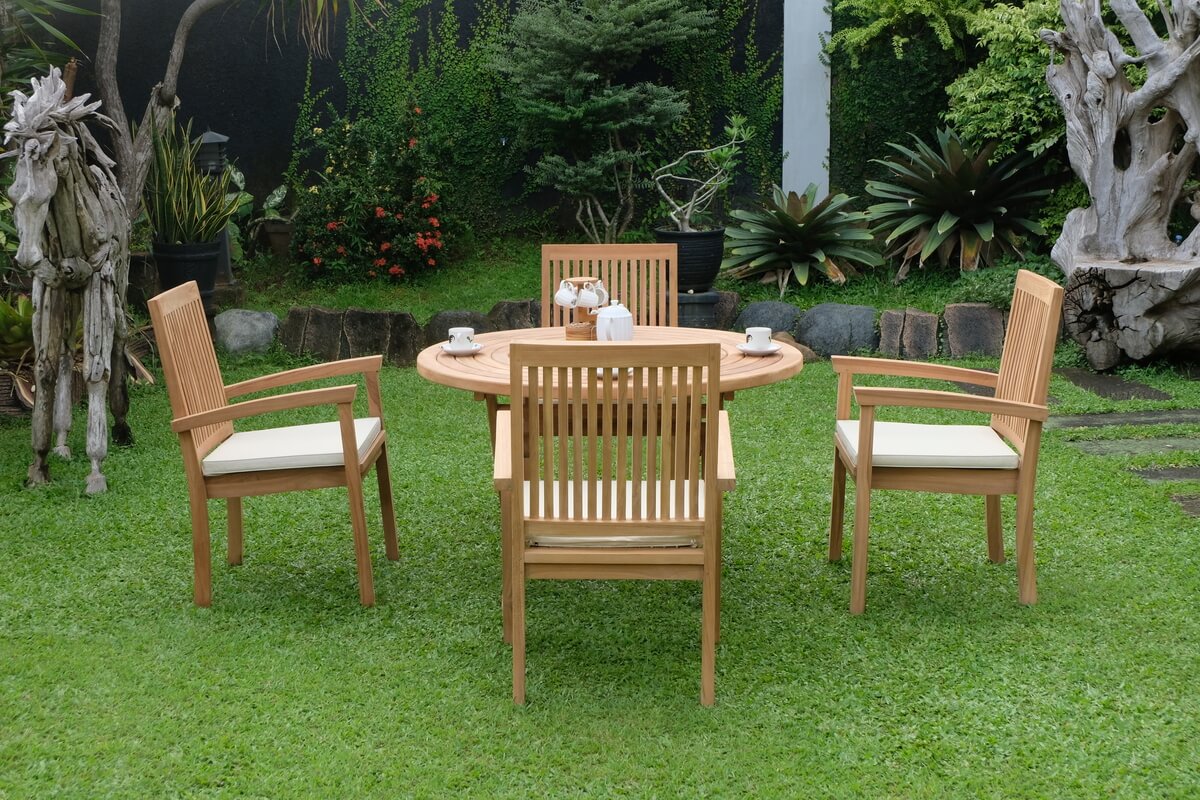 Teak Ripple Folding Table 120cm (4cm Thick Top) with Burnham Stacking Chair (Garden / Outdoor Dining Set)