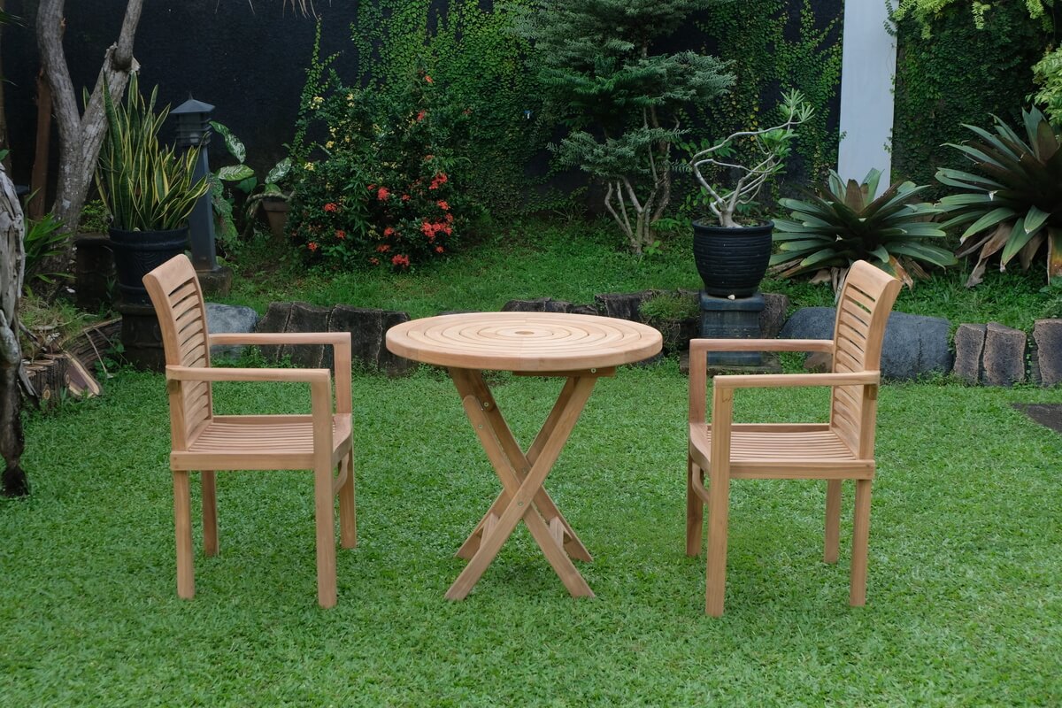 Teak Ripple Folding Table 80cm (4cm Thick Top) with Belgrave Stacking Chair (Garden / Outdoor Dining Set)