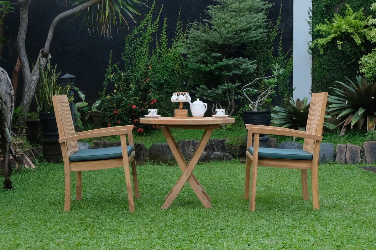 Teak Ripple Folding Table 80cm (4cm Thick Top) with Burnham Stacking Chair  (Garden / Outdoor Dining Set)
