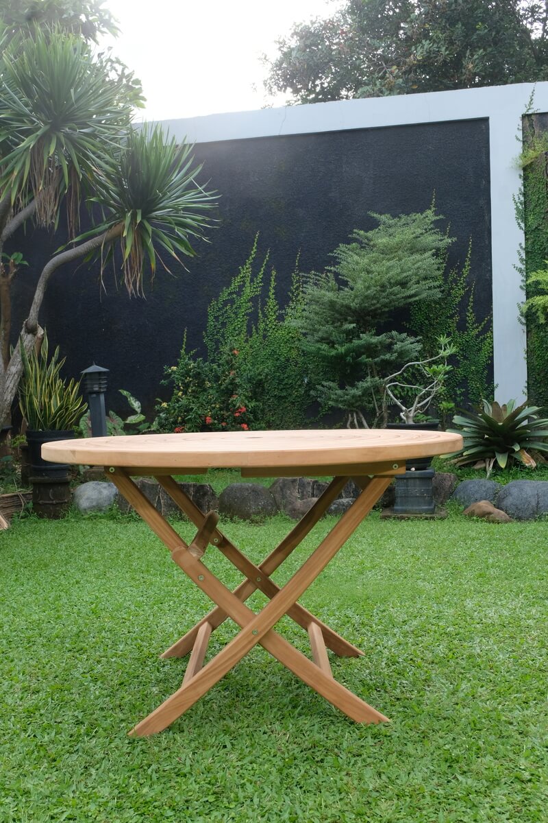 Teak Ripple Round Folding Garden Table – 1.2m (4cm Thick Top)