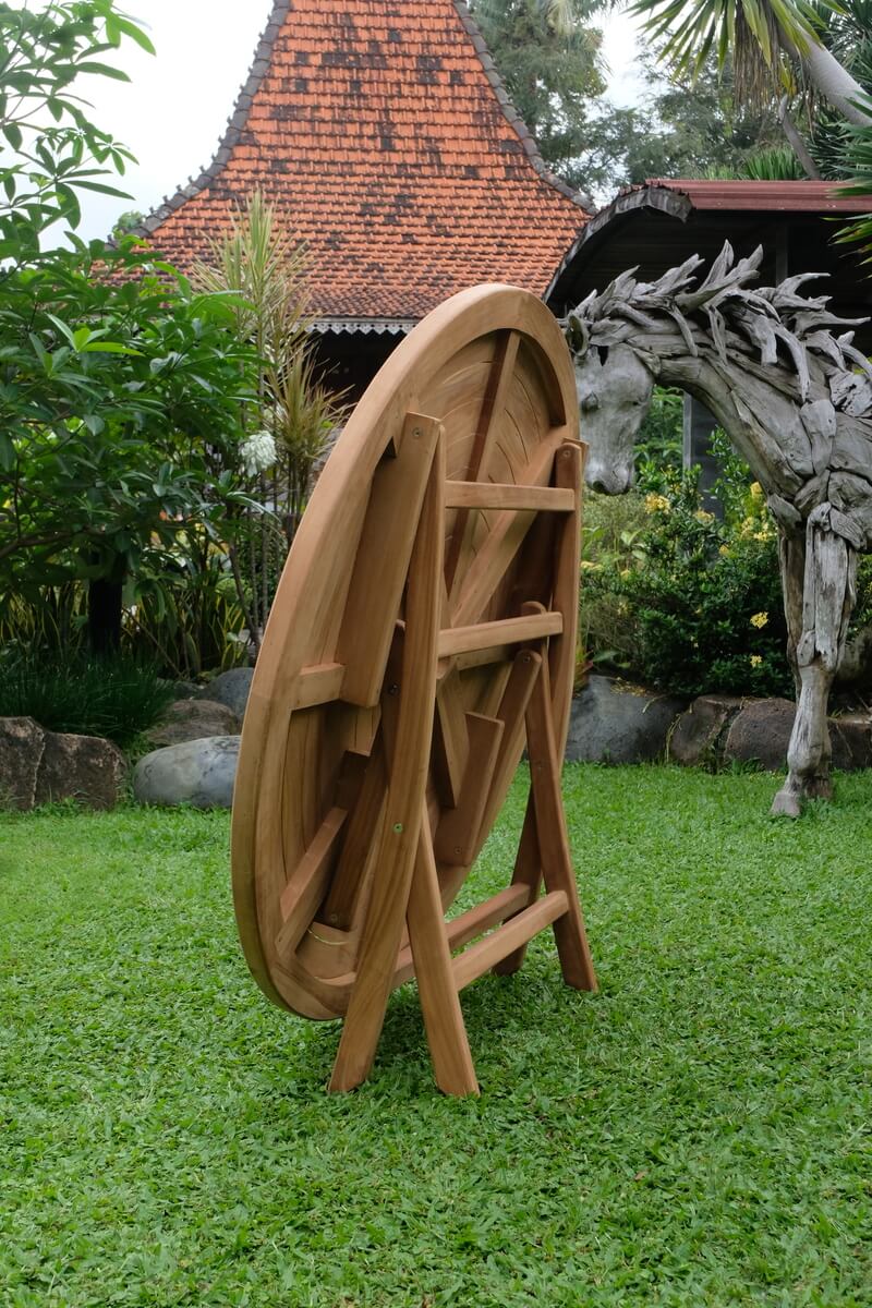 Teak Ripple Round Folding Garden Table – 1.2m (4cm Thick Top)