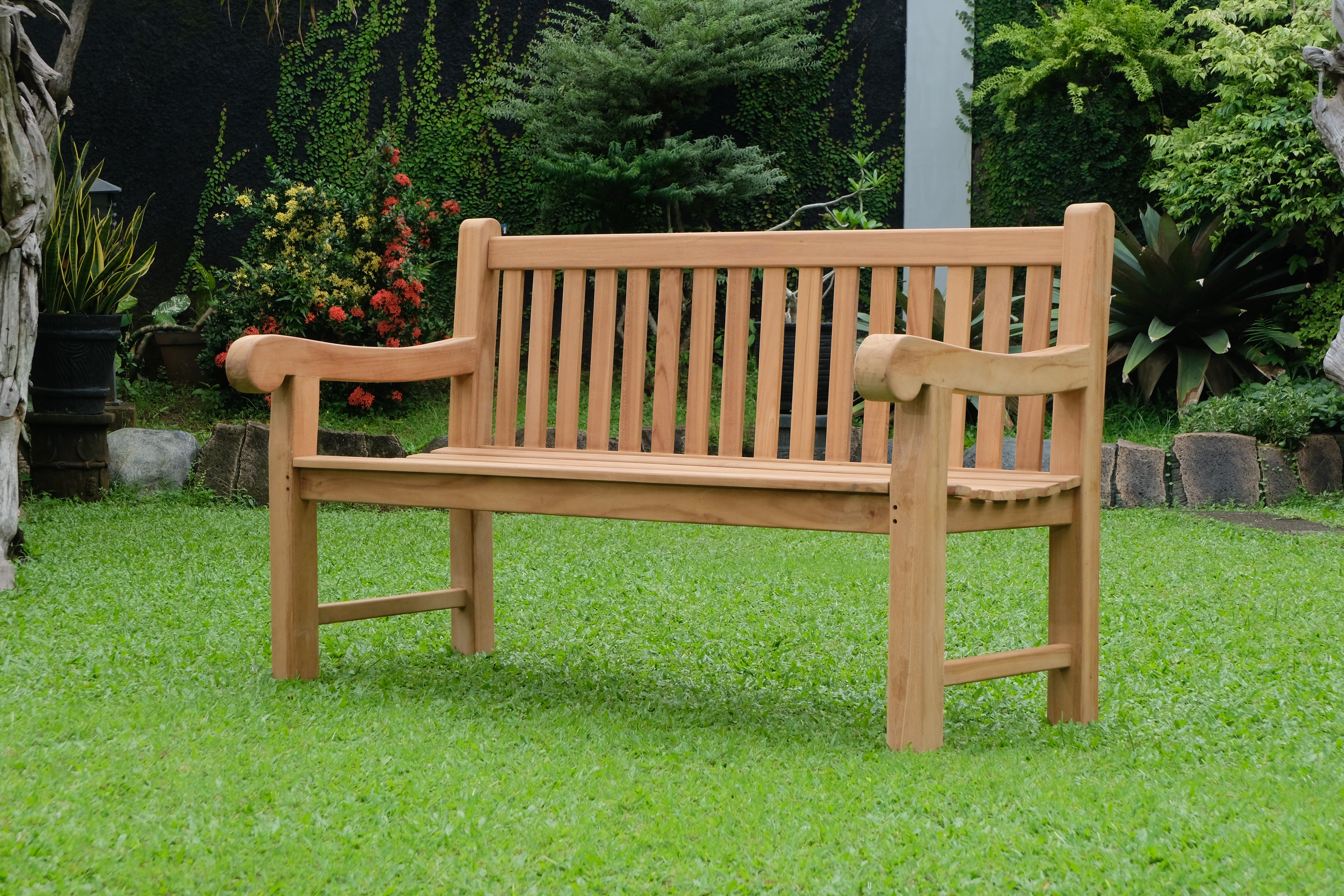 Salisbury 3 Seater Thick Teak Garden Bench, 1.5m ( Outdoor / Patio Bench)