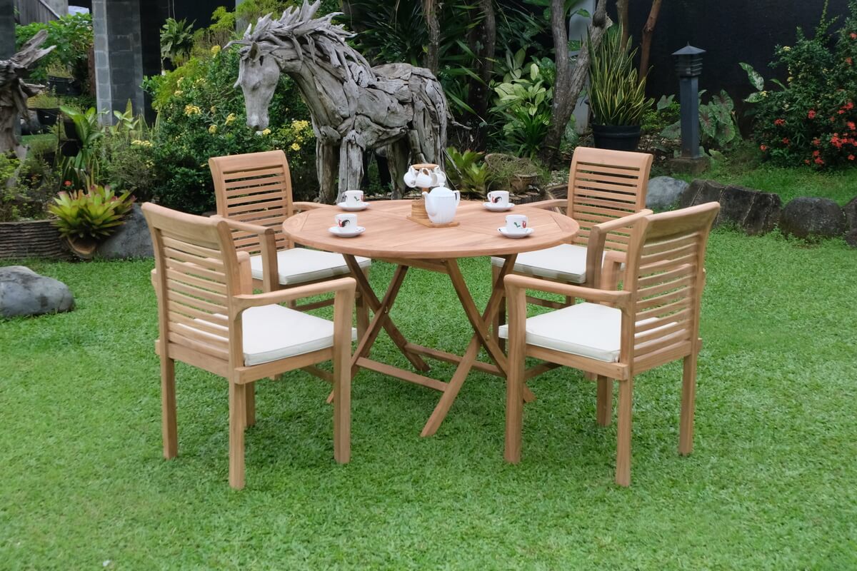 Teak Standard Folding Table 120cm (4cm Thick Top) with 4 Belgrave Stacking Chair  (Garden / Outdoor Dining Set)