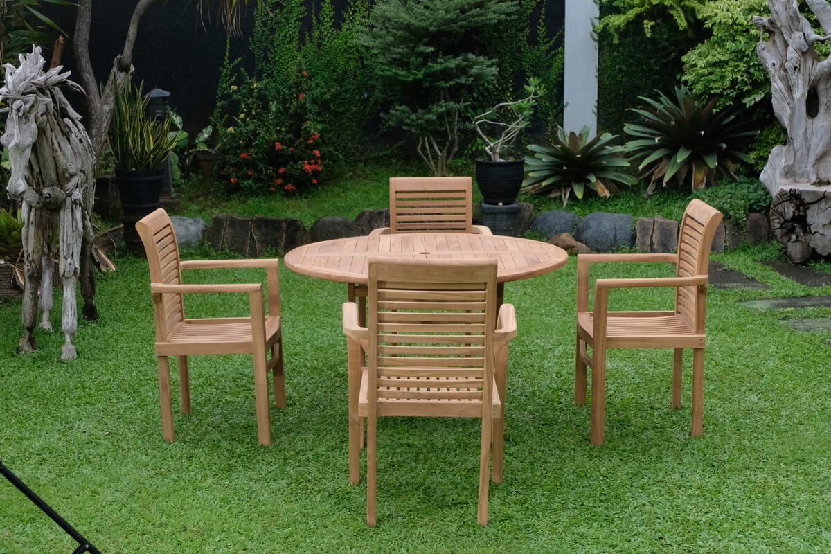 Teak Standard Folding Table 120cm (4cm Thick Top) with 4 Belgrave Stacking Chair  (Garden / Outdoor Dining Set)