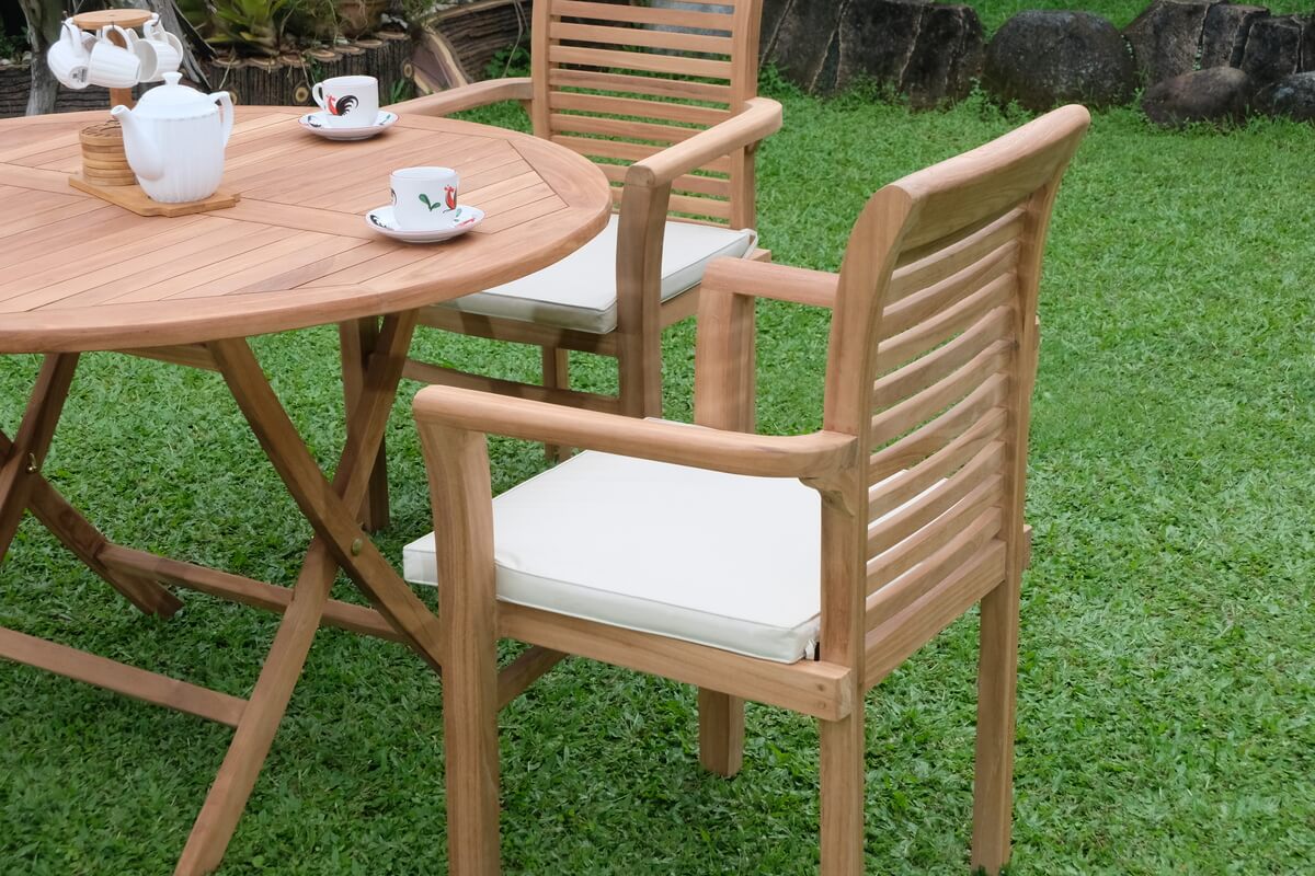 Teak Standard Folding Table 120cm (4cm Thick Top) with 4 Belgrave Stacking Chair  (Garden / Outdoor Dining Set)