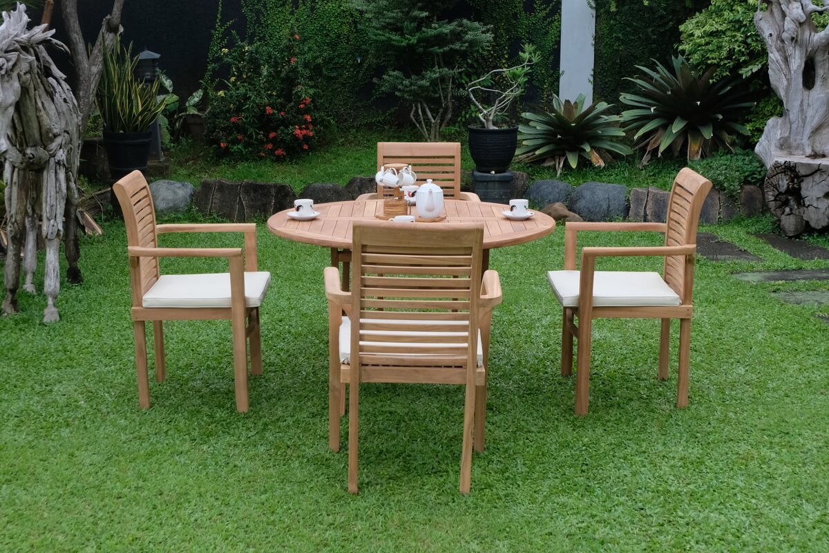 Teak Standard Folding Table 120cm (4cm Thick Top) with 4 Belgrave Stacking Chair  (Garden / Outdoor Dining Set)