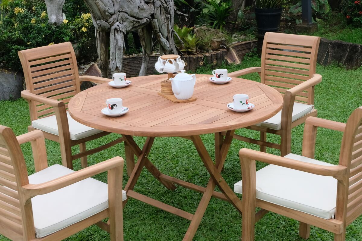 Teak Standard Folding Table 120cm (4cm Thick Top) with 4 Belgrave Stacking Chair  (Garden / Outdoor Dining Set)