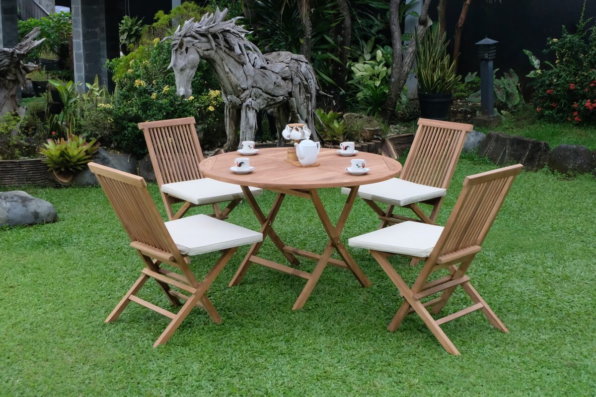 Teak Standard Folding Table 120cm with Standard Folding Chair  (Garden / Outdoor Dining Set)