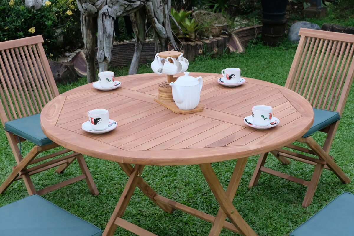 Teak Standard Folding Table 120cm with Standard Folding Chair (Garden / Outdoor Dining Set)