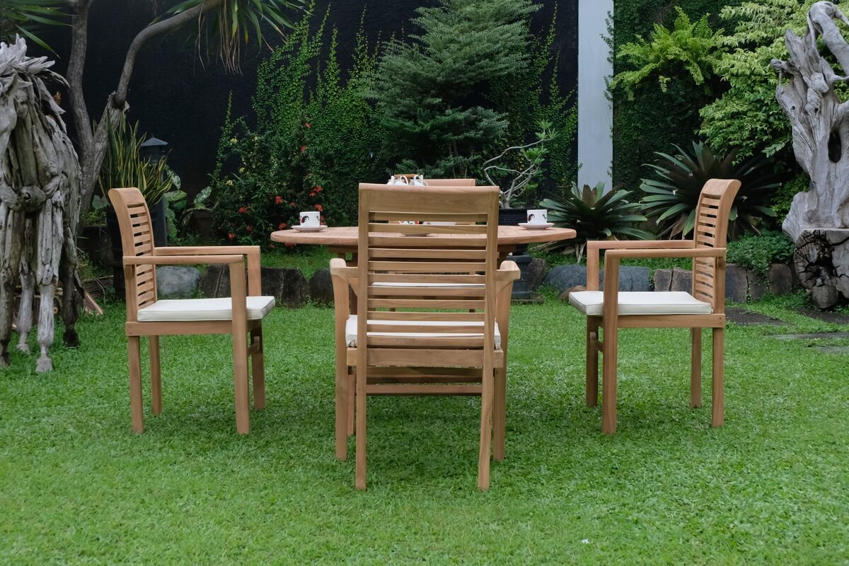 Teak Standard Folding Table 120cm (4cm Thick Top) with 4 Belgrave Stacking Chair  (Garden / Outdoor Dining Set)