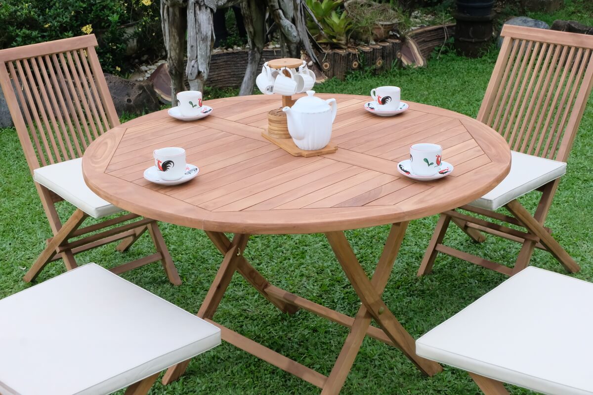 Teak Standard Folding Table 120cm with Standard Folding Chair (Garden / Outdoor Dining Set)