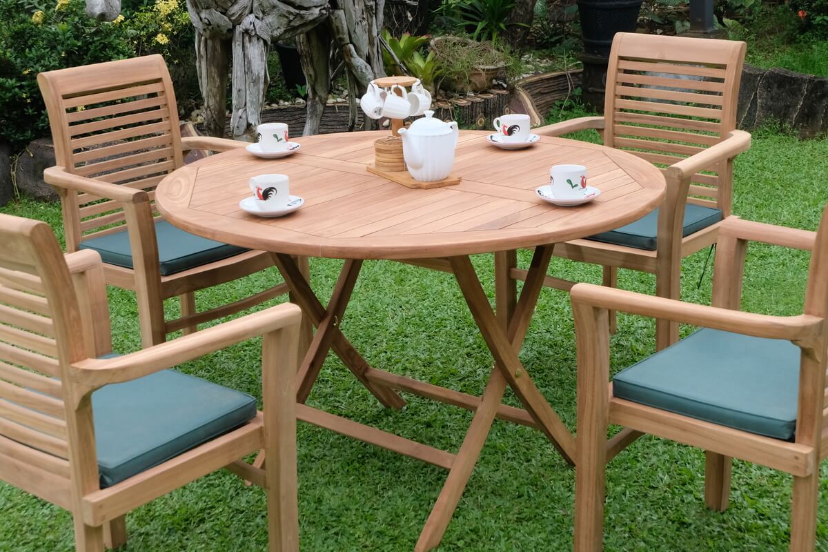 Teak Standard Folding Table 120cm (4cm Thick Top) with 4 Belgrave Stacking Chair  (Garden / Outdoor Dining Set)