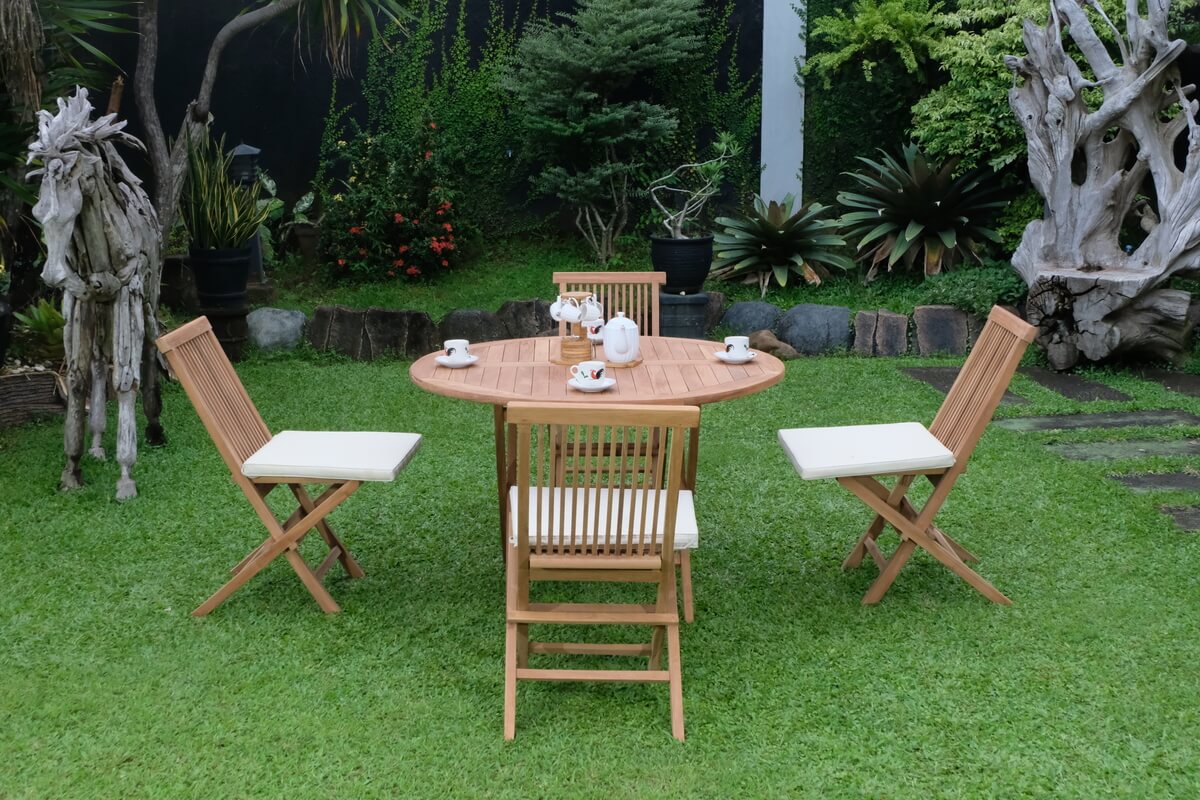 Teak Standard Folding Table 120cm with Standard Folding Chair (Garden / Outdoor Dining Set)