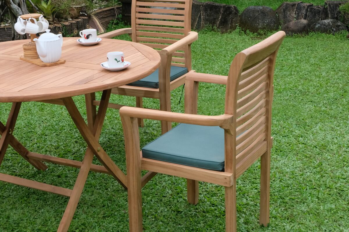 Teak Standard Folding Table 120cm (4cm Thick Top) with 4 Belgrave Stacking Chair  (Garden / Outdoor Dining Set)