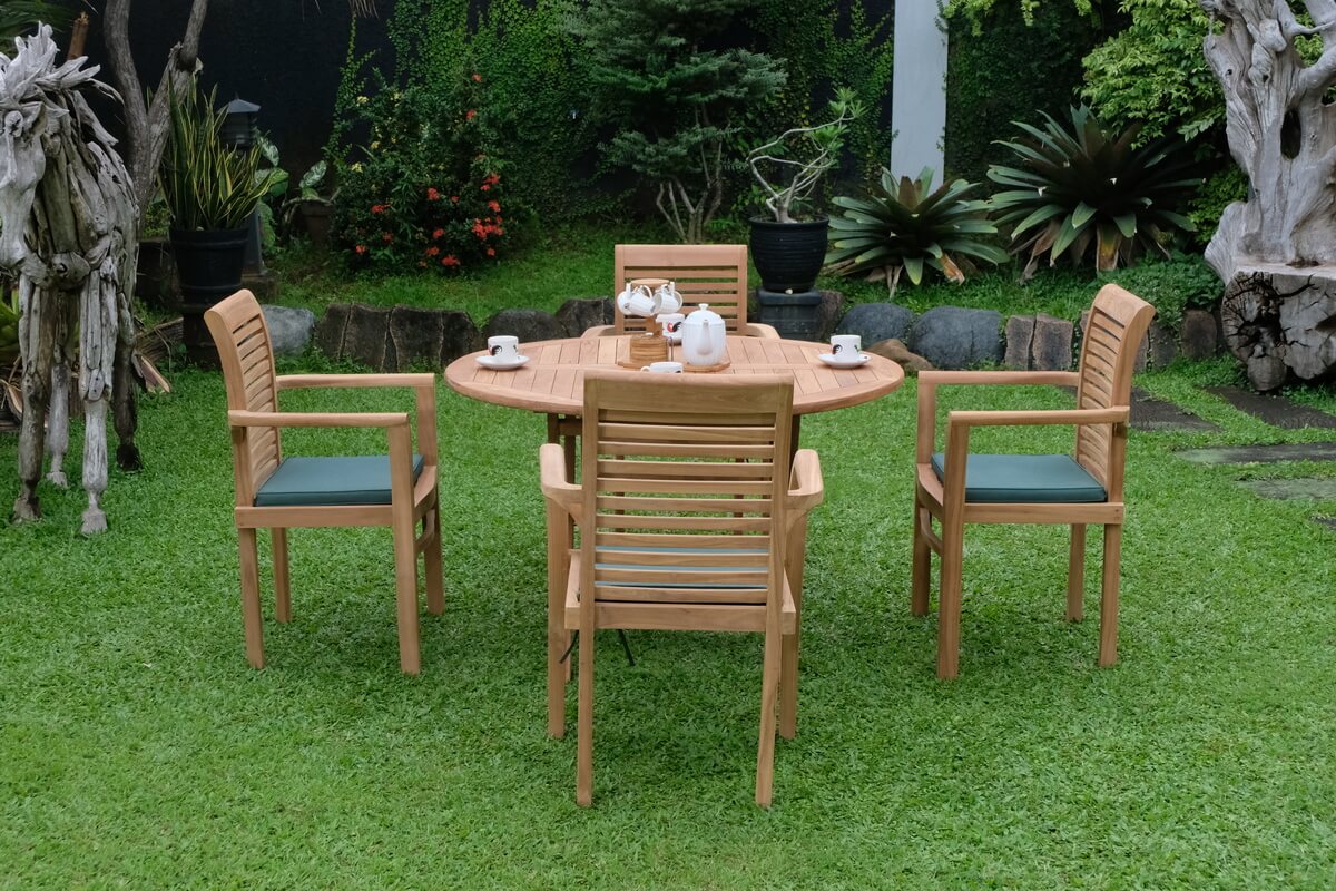 Teak Standard Folding Table 120cm (4cm Thick Top) with 4 Belgrave Stacking Chair  (Garden / Outdoor Dining Set)