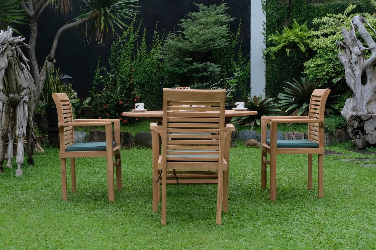 Teak Standard Folding Table 120cm (4cm Thick Top) with 4 Belgrave Stacking Chair (Garden / Outdoor Dining Set)