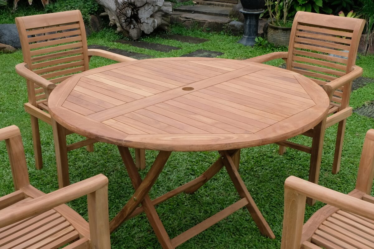 Teak Standard Folding Table 120cm (4cm Thick Top) with 4 Belgrave Stacking Chair  (Garden / Outdoor Dining Set)