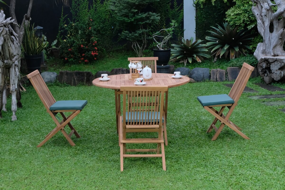 Teak Standard Folding Table 120cm with Standard Folding Chair (Garden / Outdoor Dining Set)