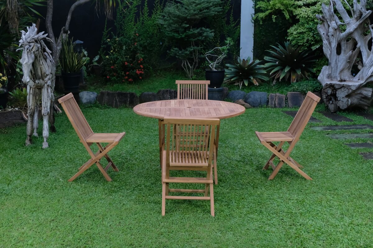 Teak Standard Folding Table 120cm with Standard Folding Chair (Garden / Outdoor Dining Set)