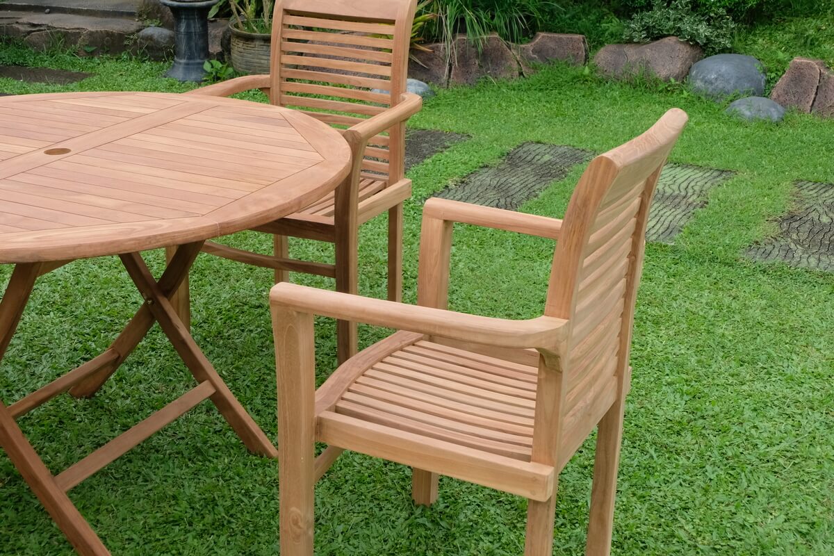 Teak Standard Folding Table 120cm (4cm Thick Top) with 4 Belgrave Stacking Chair  (Garden / Outdoor Dining Set)