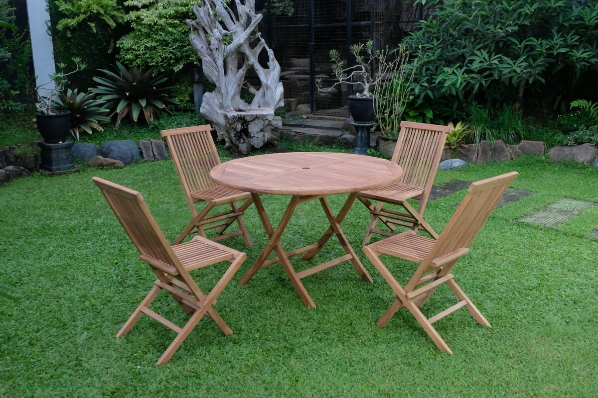 Teak Standard Folding Table 120cm with Standard Folding Chair (Garden / Outdoor Dining Set)
