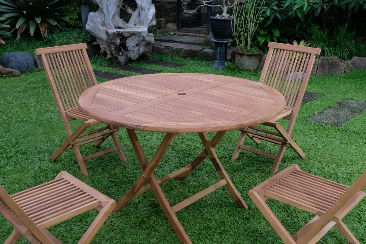 Teak Standard Folding Table 120cm with Standard Folding Chair (Garden / Outdoor Dining Set)