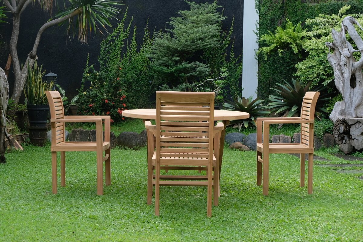 Teak Sunburst Folding Table 120cm (4cm Thick Top) with Belgrave Stacking Chair  (Garden / Outdoor Dining Set)