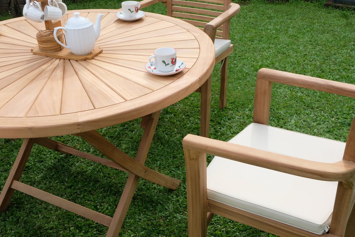 Teak Sunburst Folding Table 120cm (4cm Thick Top) with Belgrave Stacking Chair  (Garden / Outdoor Dining Set)