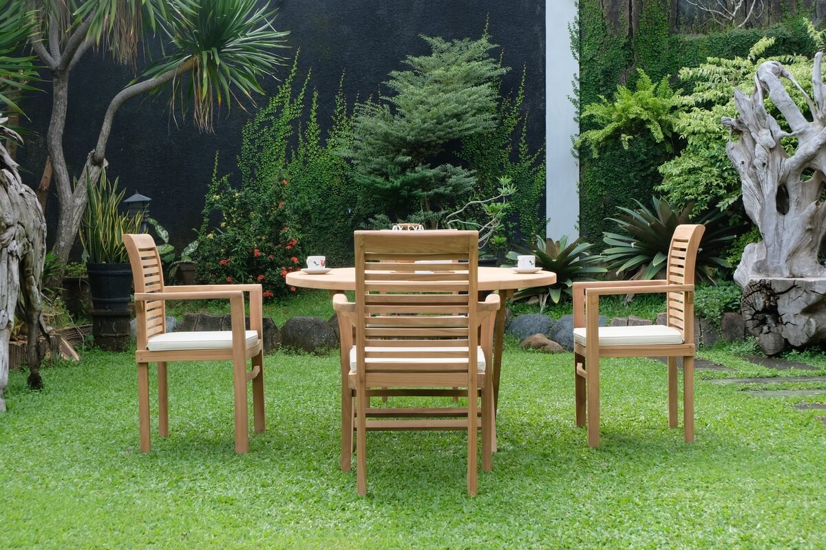 Teak Sunburst Folding Table 120cm (4cm Thick Top) with Belgrave Stacking Chair  (Garden / Outdoor Dining Set)