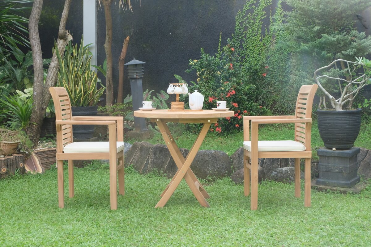 Teak Sunburst Folding Table 80cm (4cm Thick Top) with Belgrave Stacking Chair  (Garden / Outdoor Dining Set)