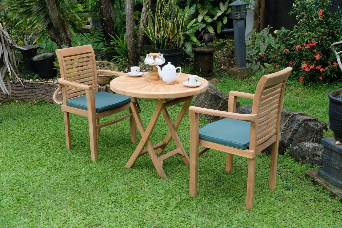 Teak Sunburst Folding Table 80cm (4cm Thick Top) with Belgrave Stacking Chair  (Garden / Outdoor Dining Set)