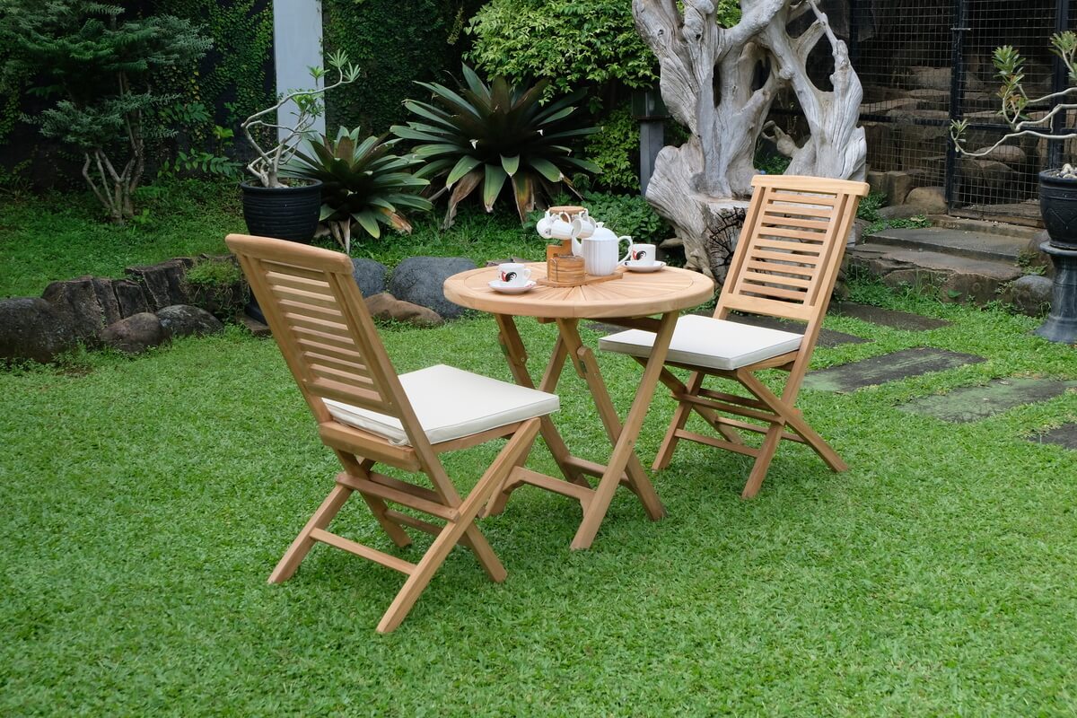 Teak Sunburst Folding Table 80cm (4cm Thick Top) with Hanton Folding Chair  (Garden / Outdoor Dining Set)