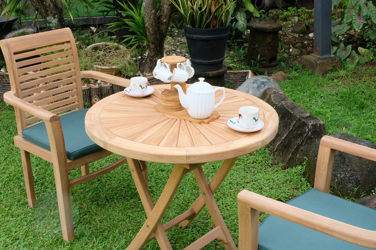 Teak Sunburst Folding Table 80cm (4cm Thick Top) with Belgrave Stacking Chair  (Garden / Outdoor Dining Set)