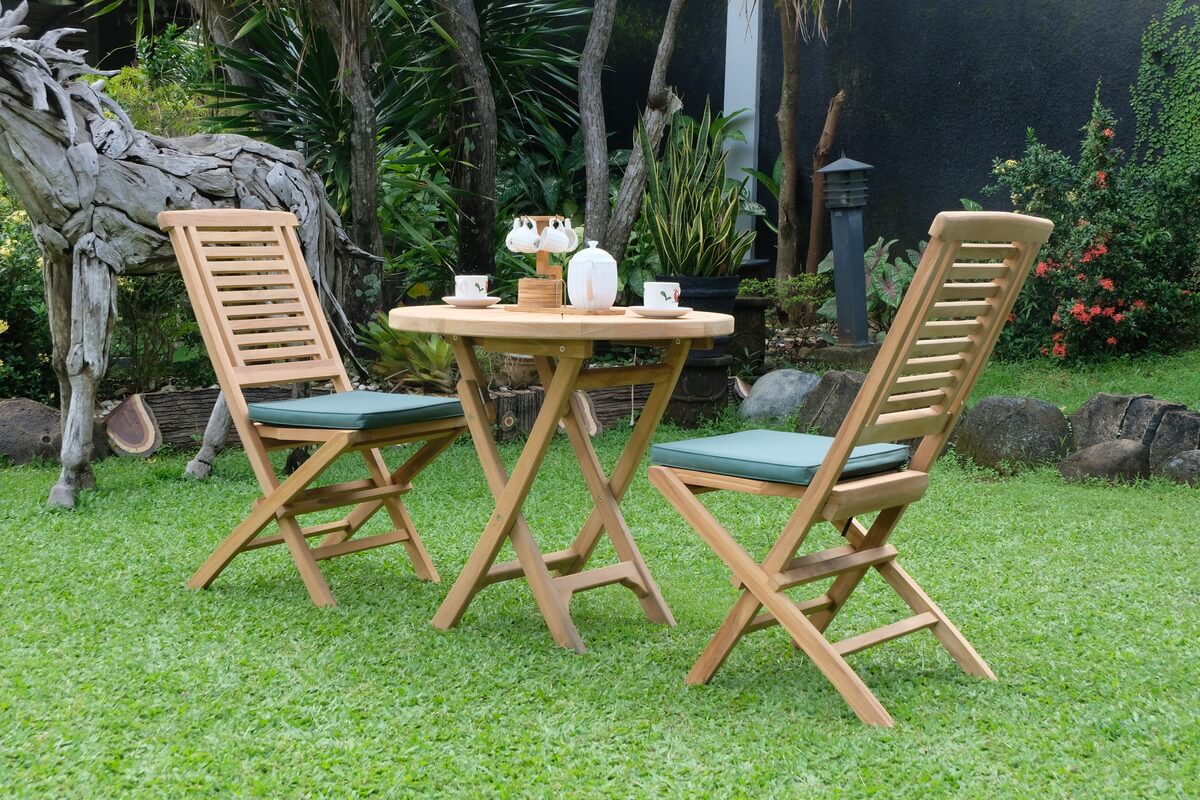 Teak Sunburst Folding Table 80cm (4cm Thick Top) with Hanton Folding Chair  (Garden / Outdoor Dining Set)