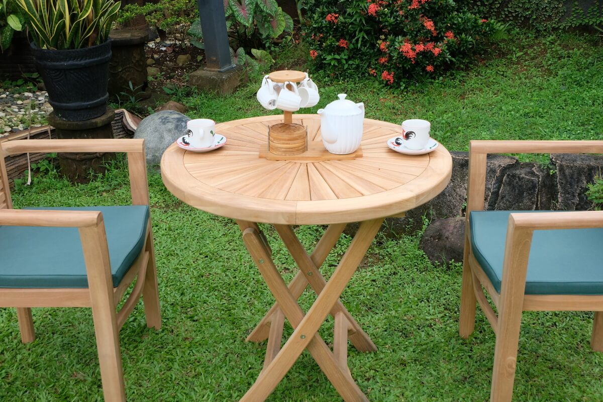 Teak Sunburst Folding Table 80cm (4cm Thick Top) with Belgrave Stacking Chair  (Garden / Outdoor Dining Set)