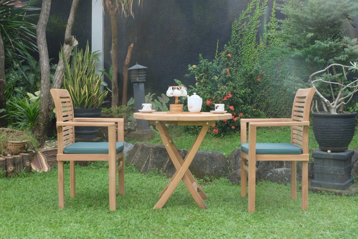 Teak Sunburst Folding Table 80cm (4cm Thick Top) with Belgrave Stacking Chair  (Garden / Outdoor Dining Set)