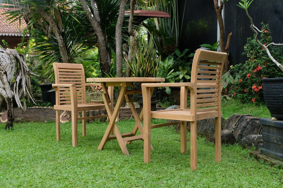 Teak Sunburst Folding Table 80cm (4cm Thick Top) with Belgrave Stacking Chair  (Garden / Outdoor Dining Set)