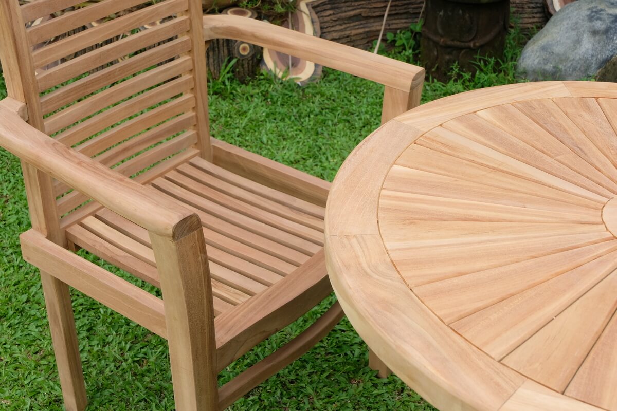 Teak Sunburst Folding Table 80cm (4cm Thick Top) with Belgrave Stacking Chair  (Garden / Outdoor Dining Set)