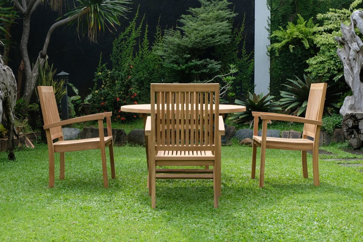 Teak Sunburst Folding Table 120cm (4cm Thick Top) with Burnham Stacking Chair  (Garden / Outdoor Dining Set)